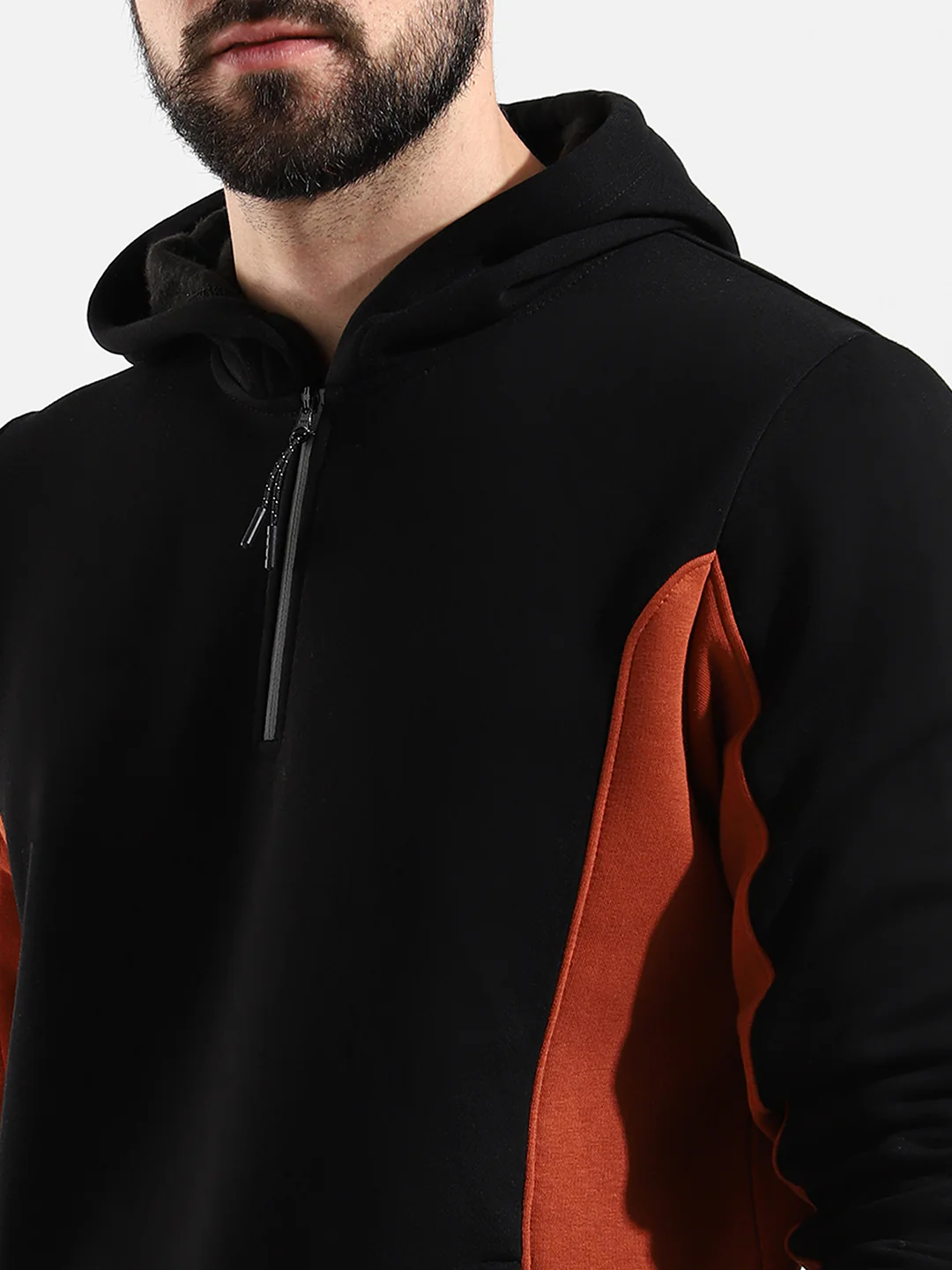 Cotton Black Colour-Blocked Hoodie Sweatshirt Regular Fit For Casual Wear - Image 7