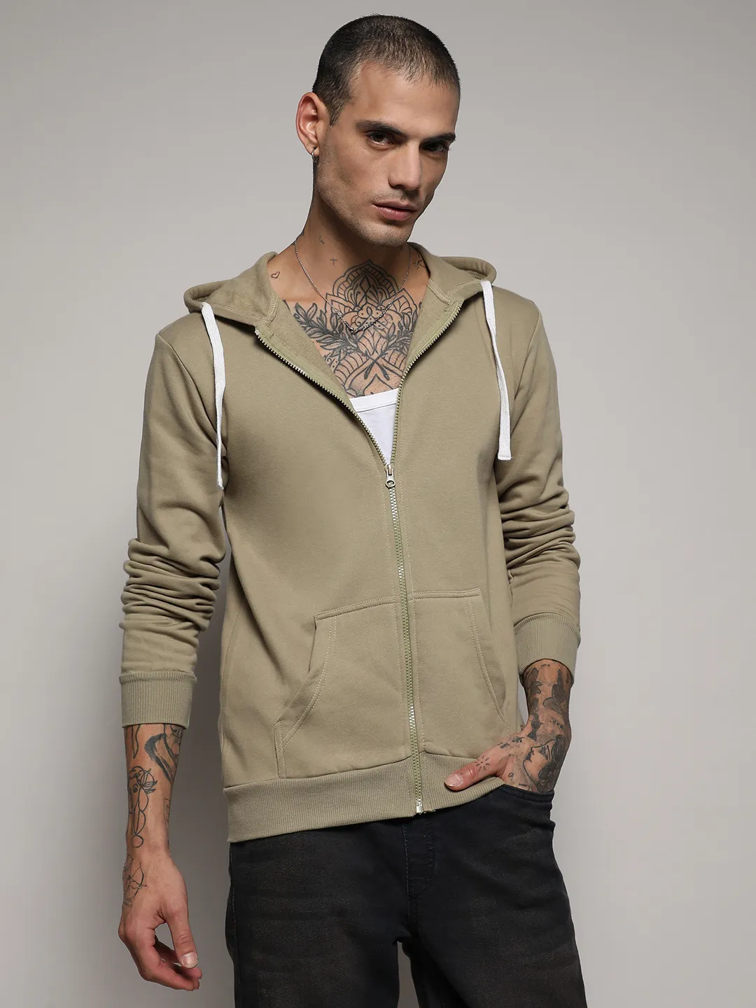 Zip-Front Hoodie With Contrast Drawstring - Image 2