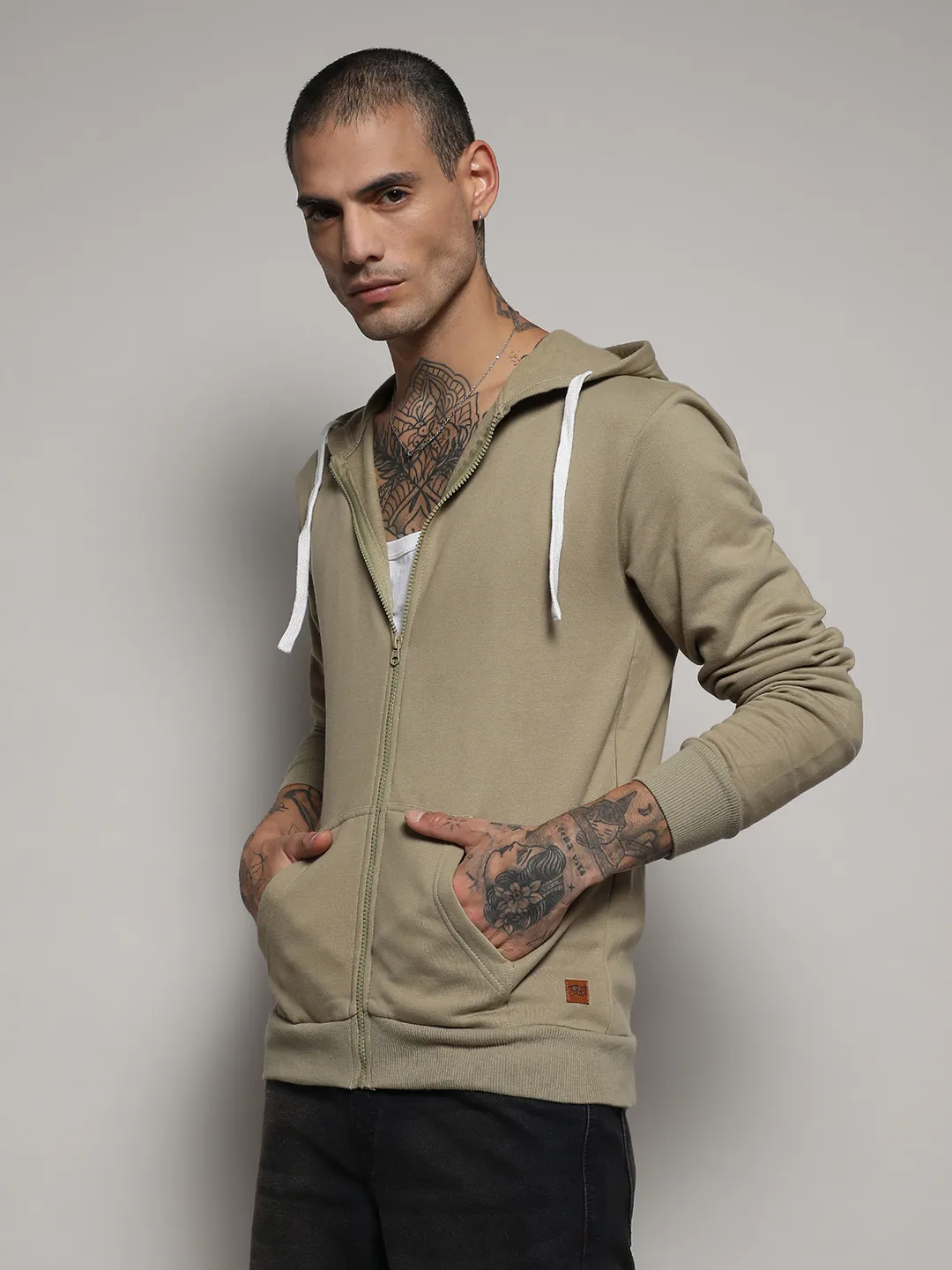 Zip-Front Hoodie With Contrast Drawstring - Image 3