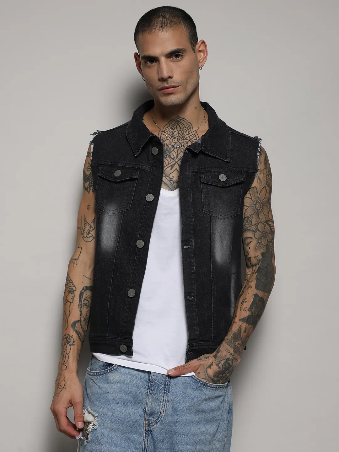 Dark-Wash Denim Jacket With Flap Pocket - Image 2