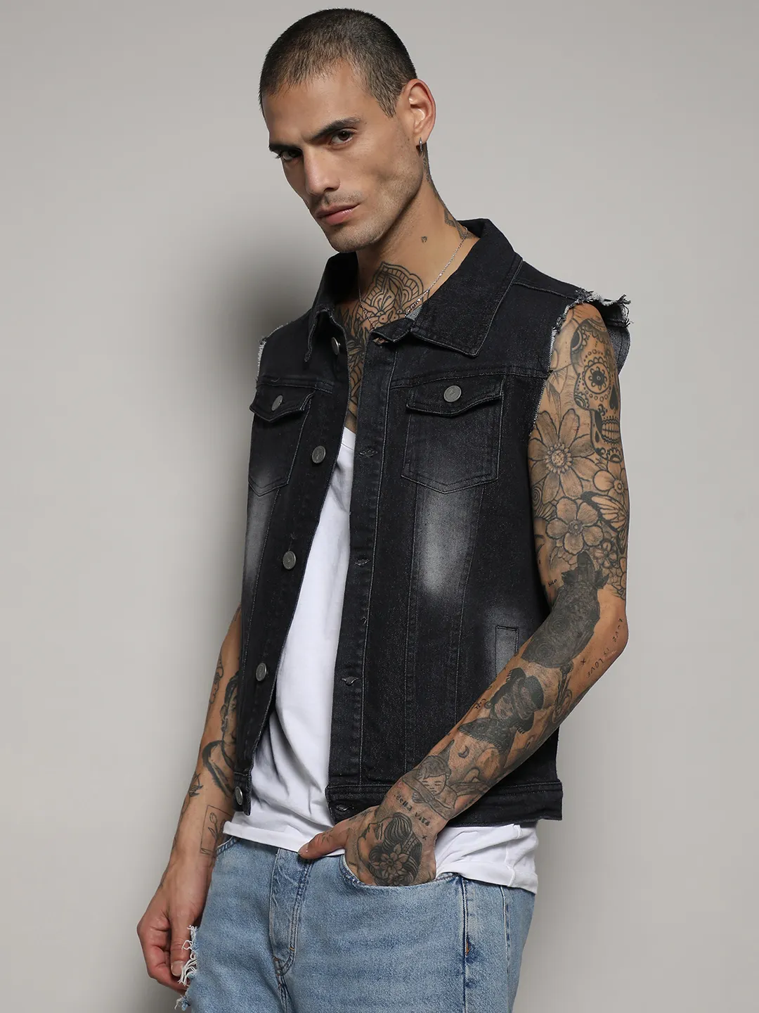 Dark-Wash Denim Jacket With Flap Pocket - Image 3