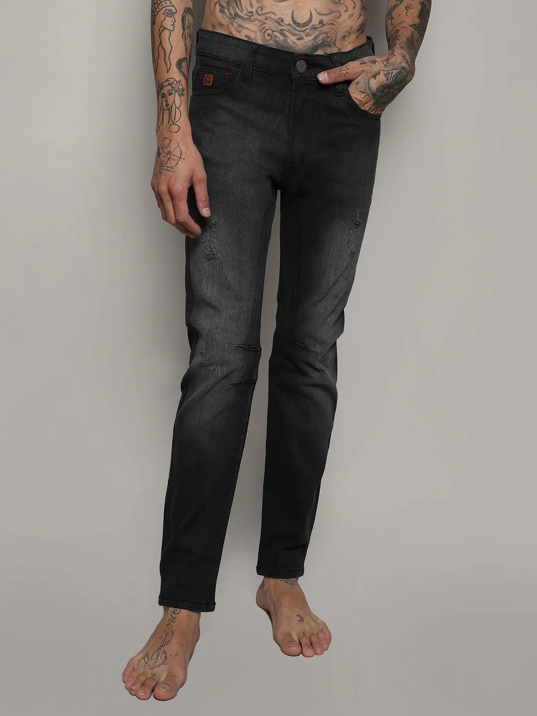 Minimal Side Distressed Denim Jeans - Image 2