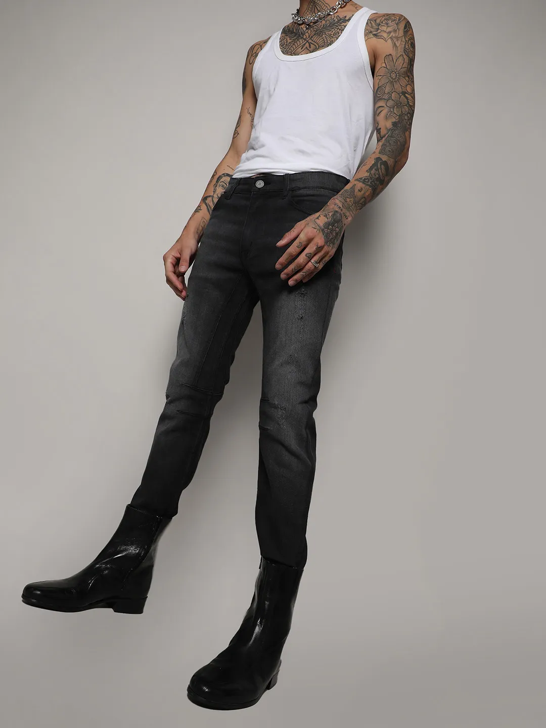 Minimal Side Distressed Denim Jeans - Image 3