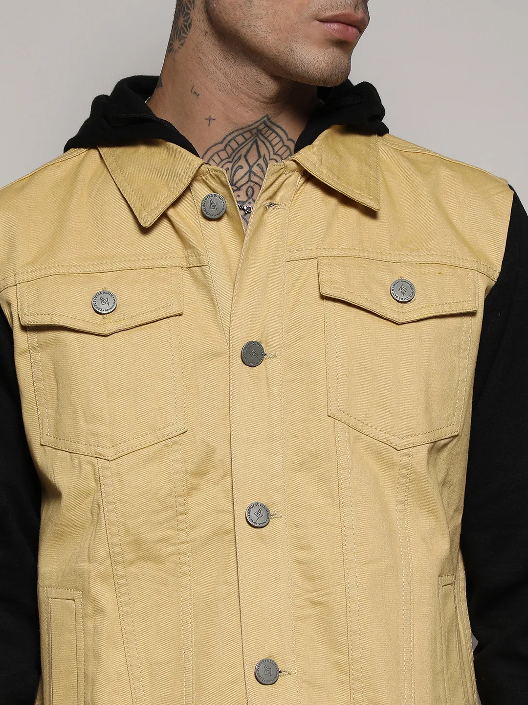 Light-Wash Denim Jacket With Sweatshirt Sleeve - Image 7