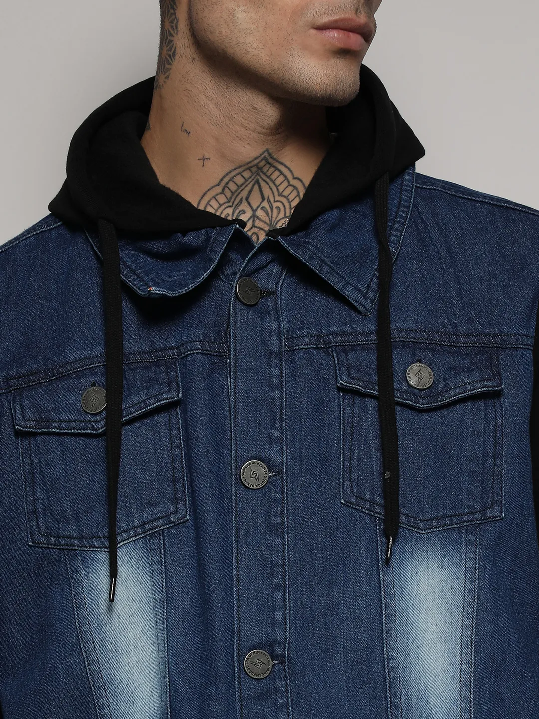 Light-Wash Denim Jacket With Sweatshirt Sleeve - Image 7