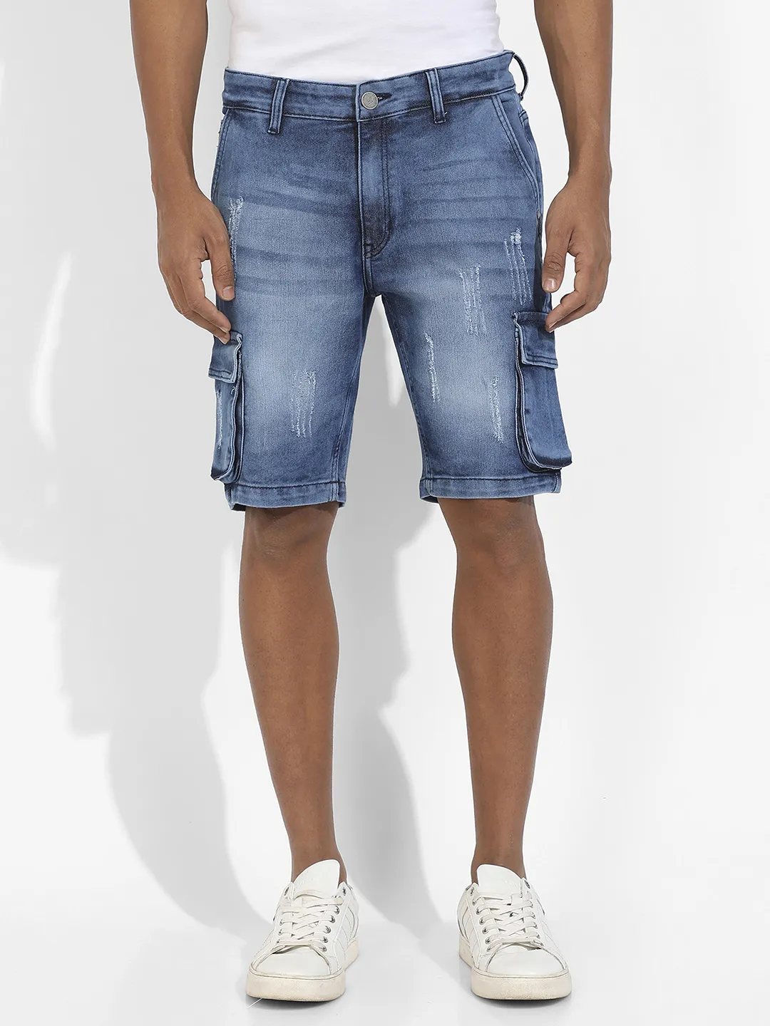 Distressed Cargo Denim Shorts - Image 2