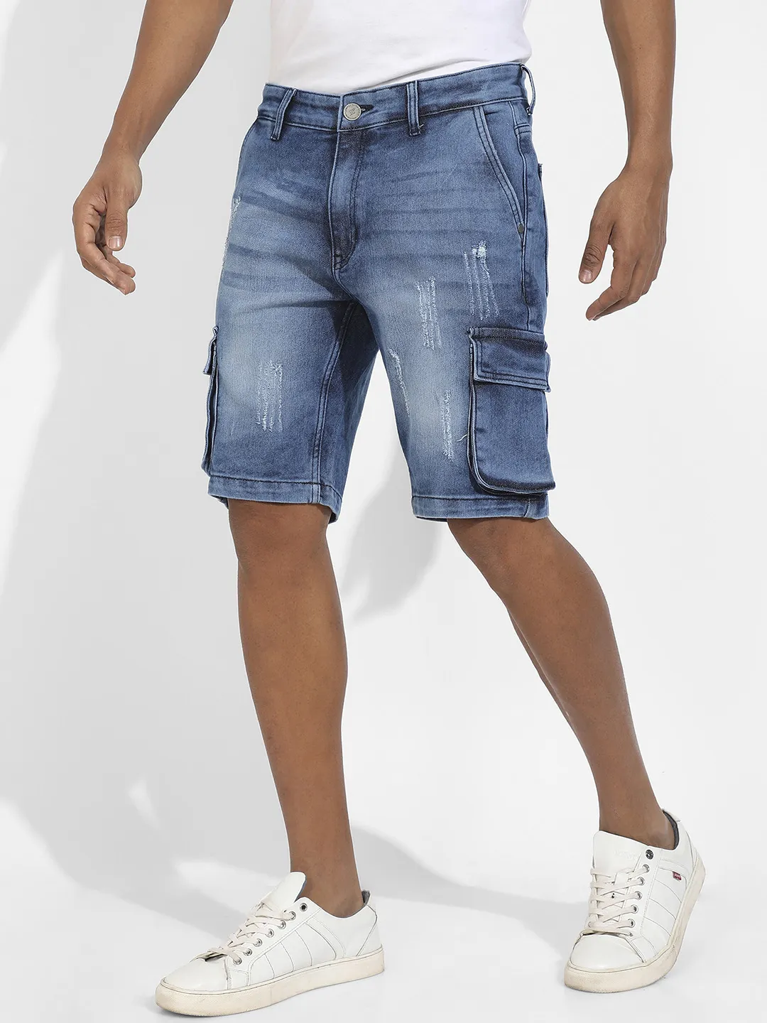 Distressed Cargo Denim Shorts - Image 3