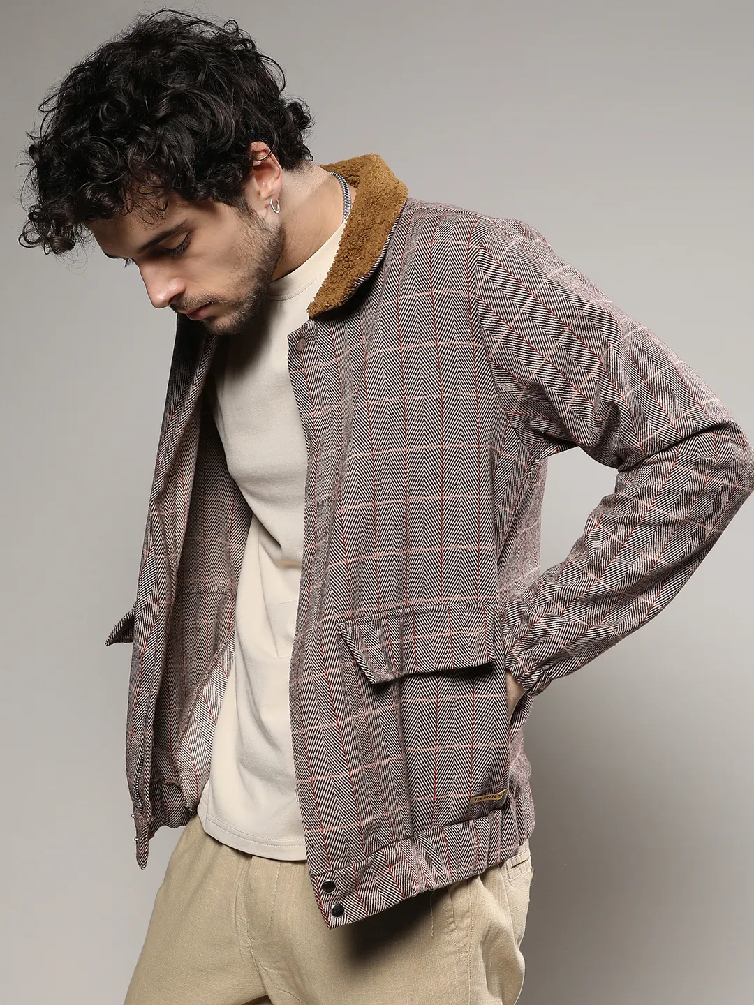 Tartan Plaid Jacket With Fleece Collar - Image 3