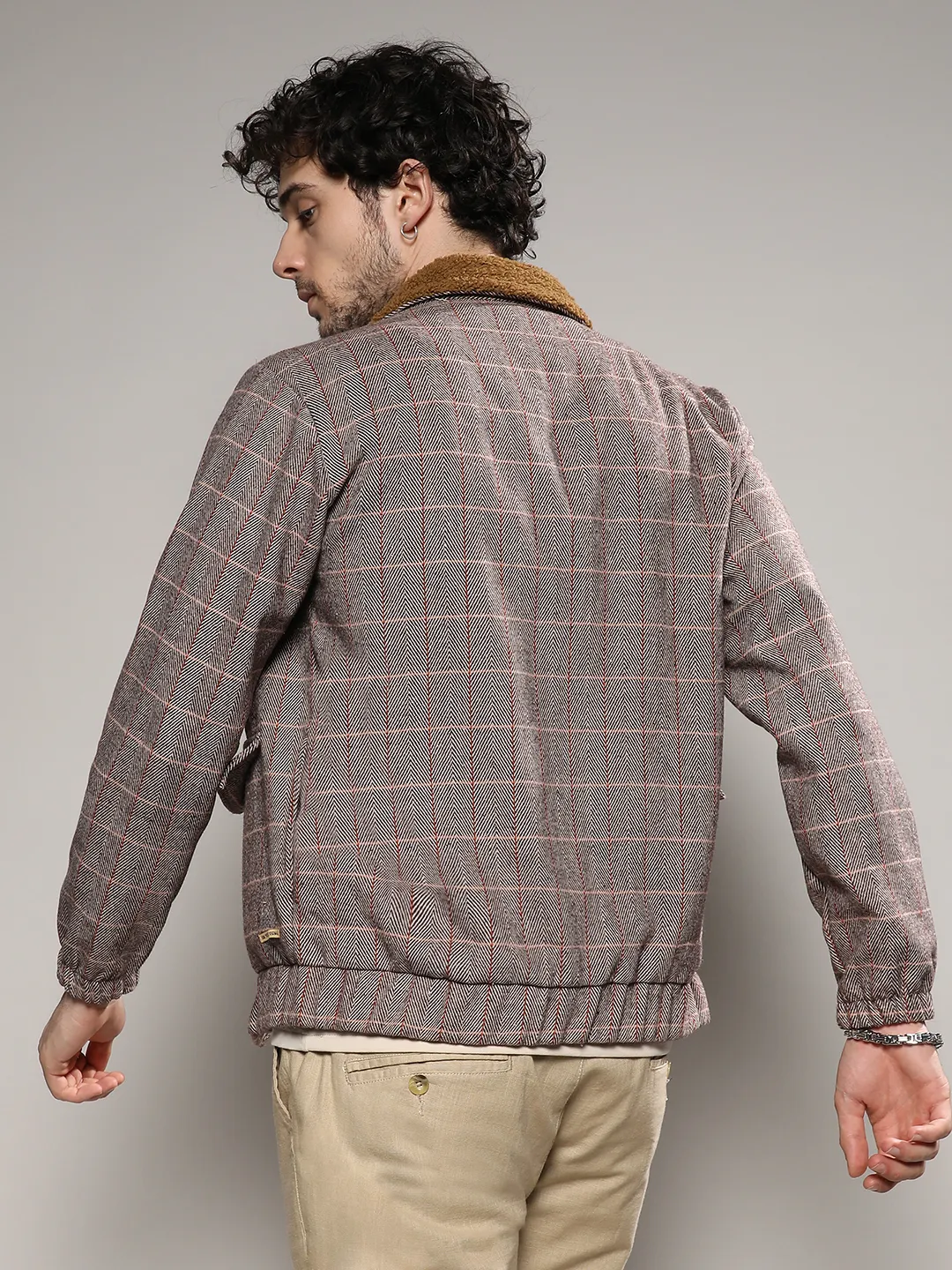 Tartan Plaid Jacket With Fleece Collar - Image 4
