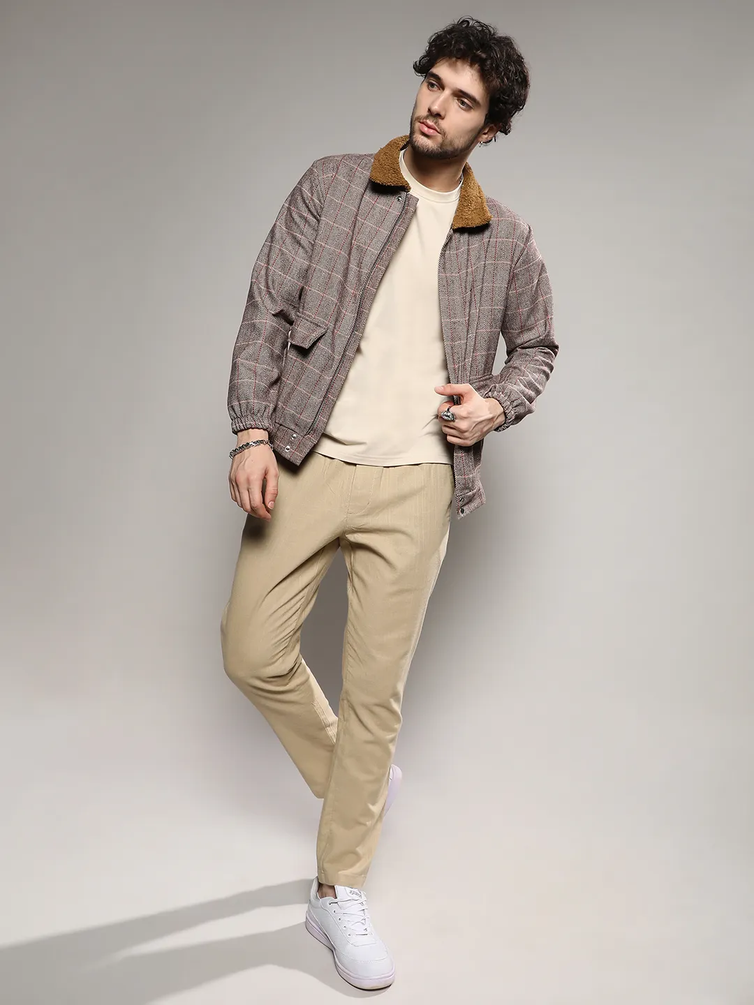 Tartan Plaid Jacket With Fleece Collar - Image 5