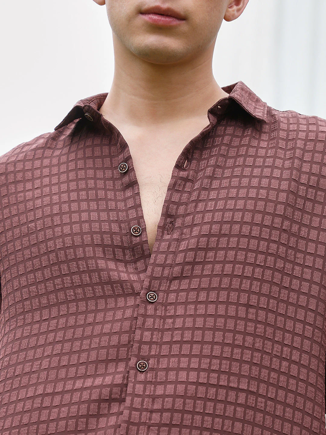 Burgundy Checkered Tailored Fit Full Sleeve Shirt - Image 7