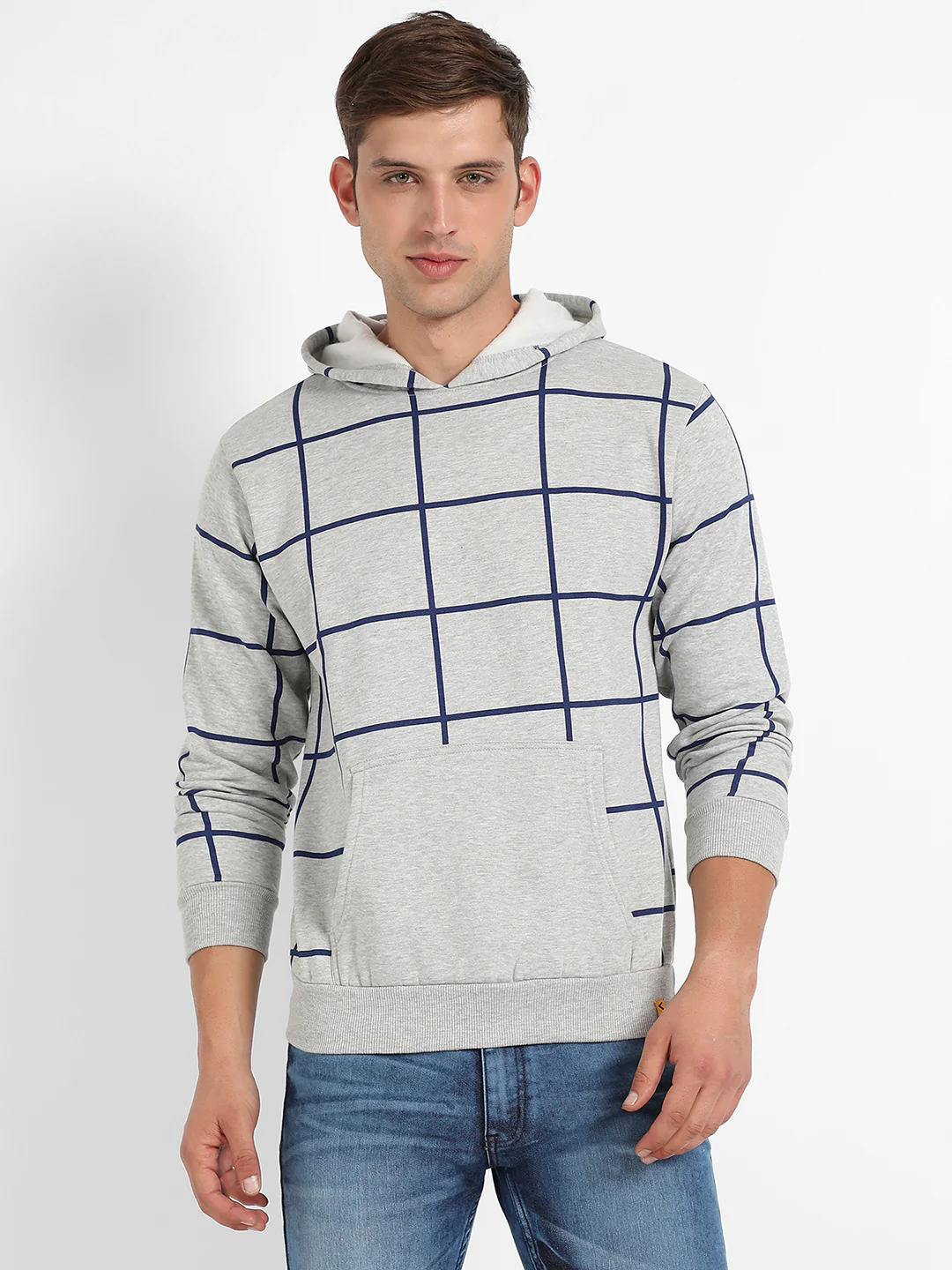 Contrast Graph Check Hoodie With Kangaroo Pocket - Image 2
