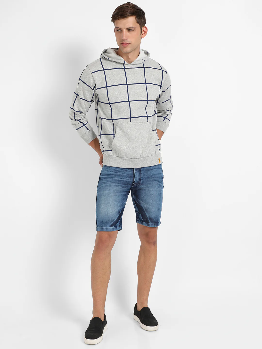Contrast Graph Check Hoodie With Kangaroo Pocket - Image 5