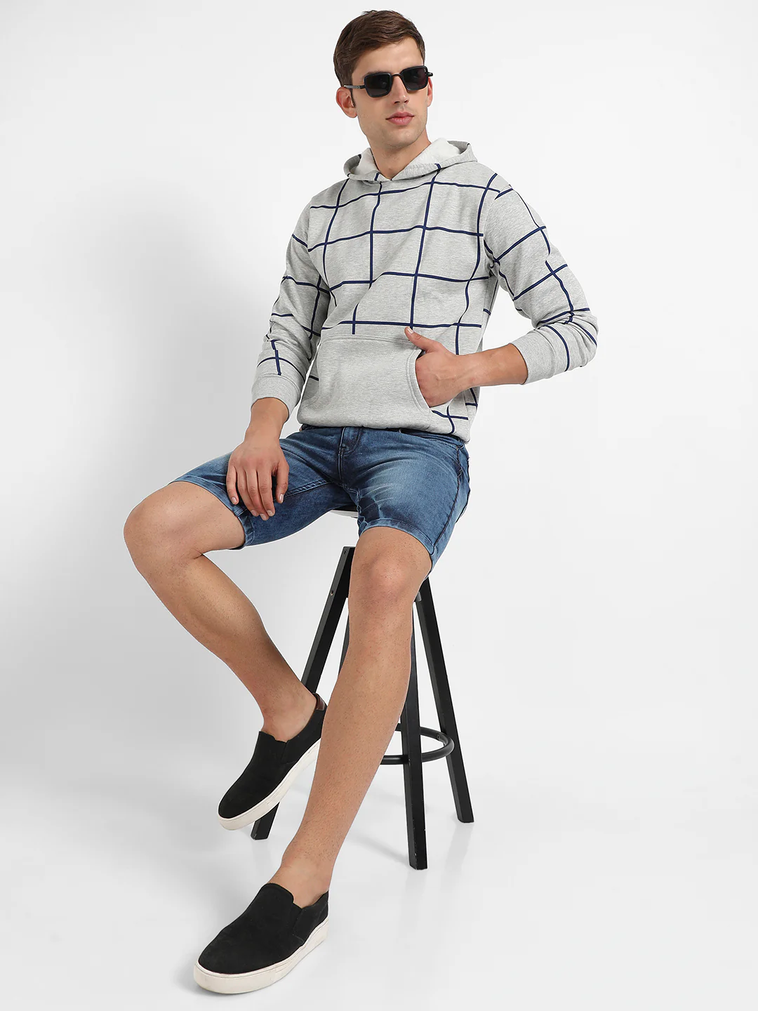 Contrast Graph Check Hoodie With Kangaroo Pocket - Image 6