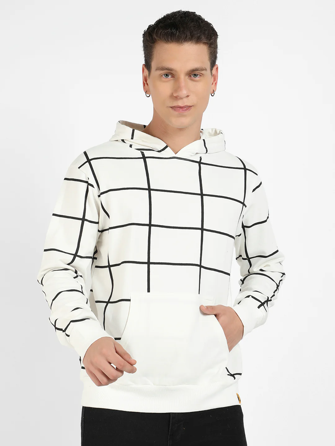 Contrast Graph Check Hoodie With Kangaroo Pocket - Image 2