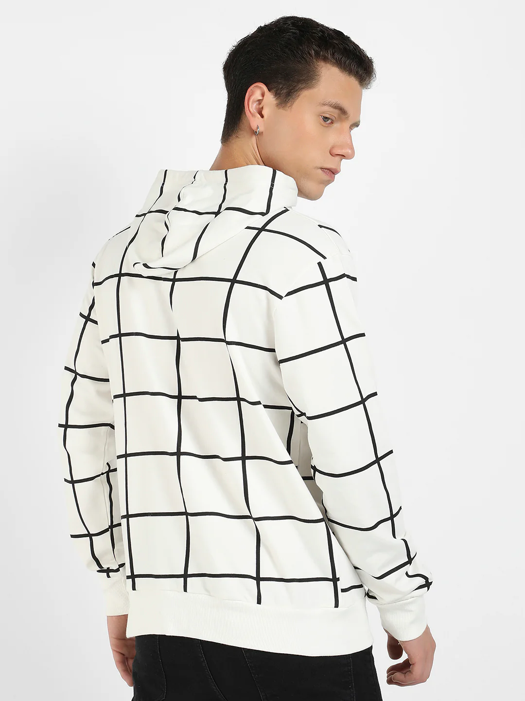 Contrast Graph Check Hoodie With Kangaroo Pocket - Image 4