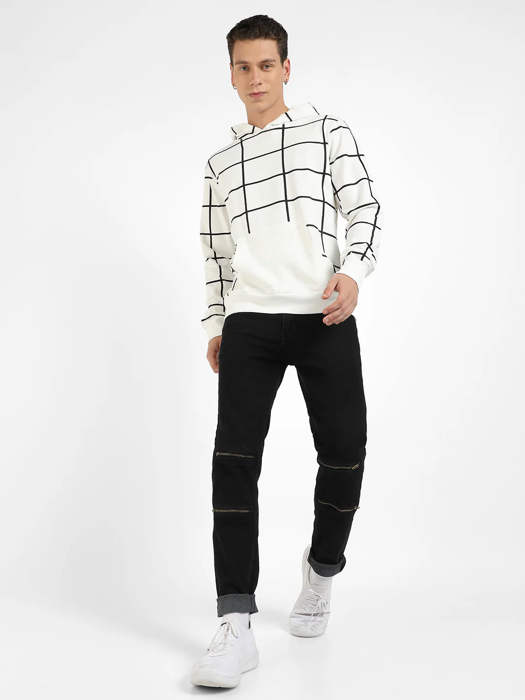 Contrast Graph Check Hoodie With Kangaroo Pocket - Image 5