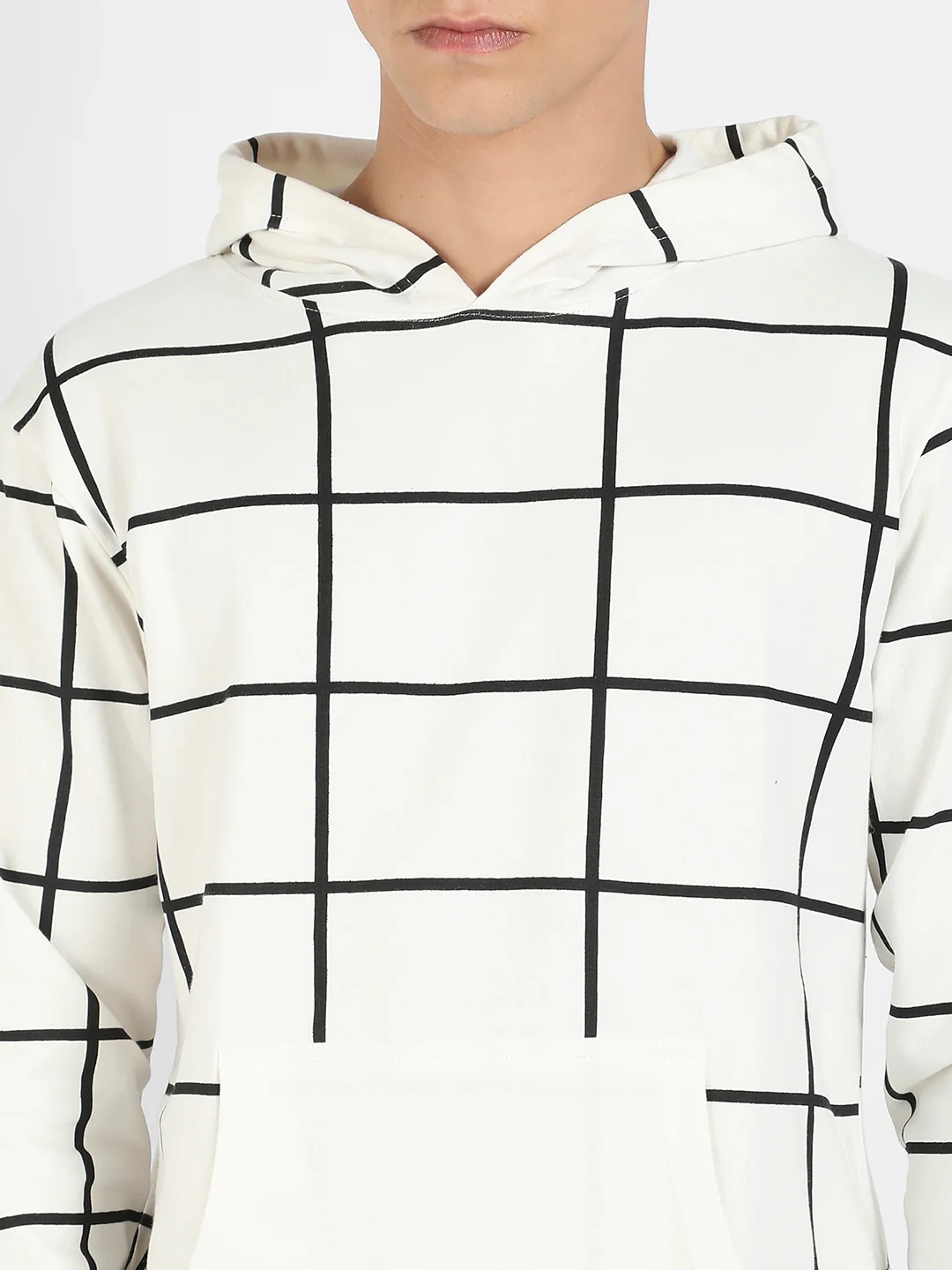 Contrast Graph Check Hoodie With Kangaroo Pocket - Image 7