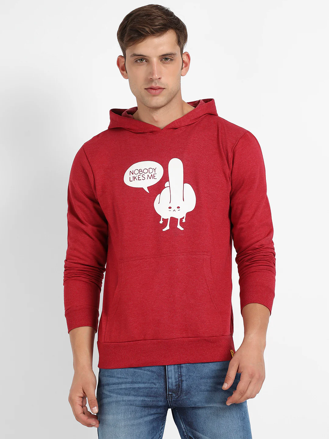 Maroon Nobody Likes Me Hoodie With Kangaroo Pockets - Image 2