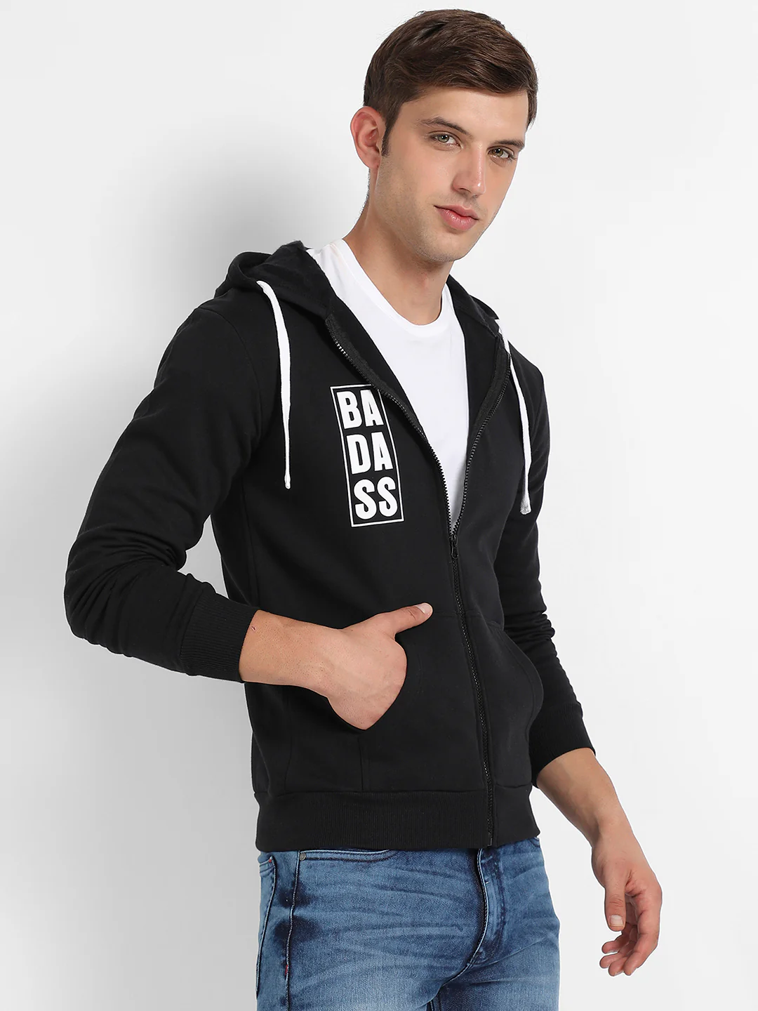 Zip-Front Typographic Print Hoodie - Image 3