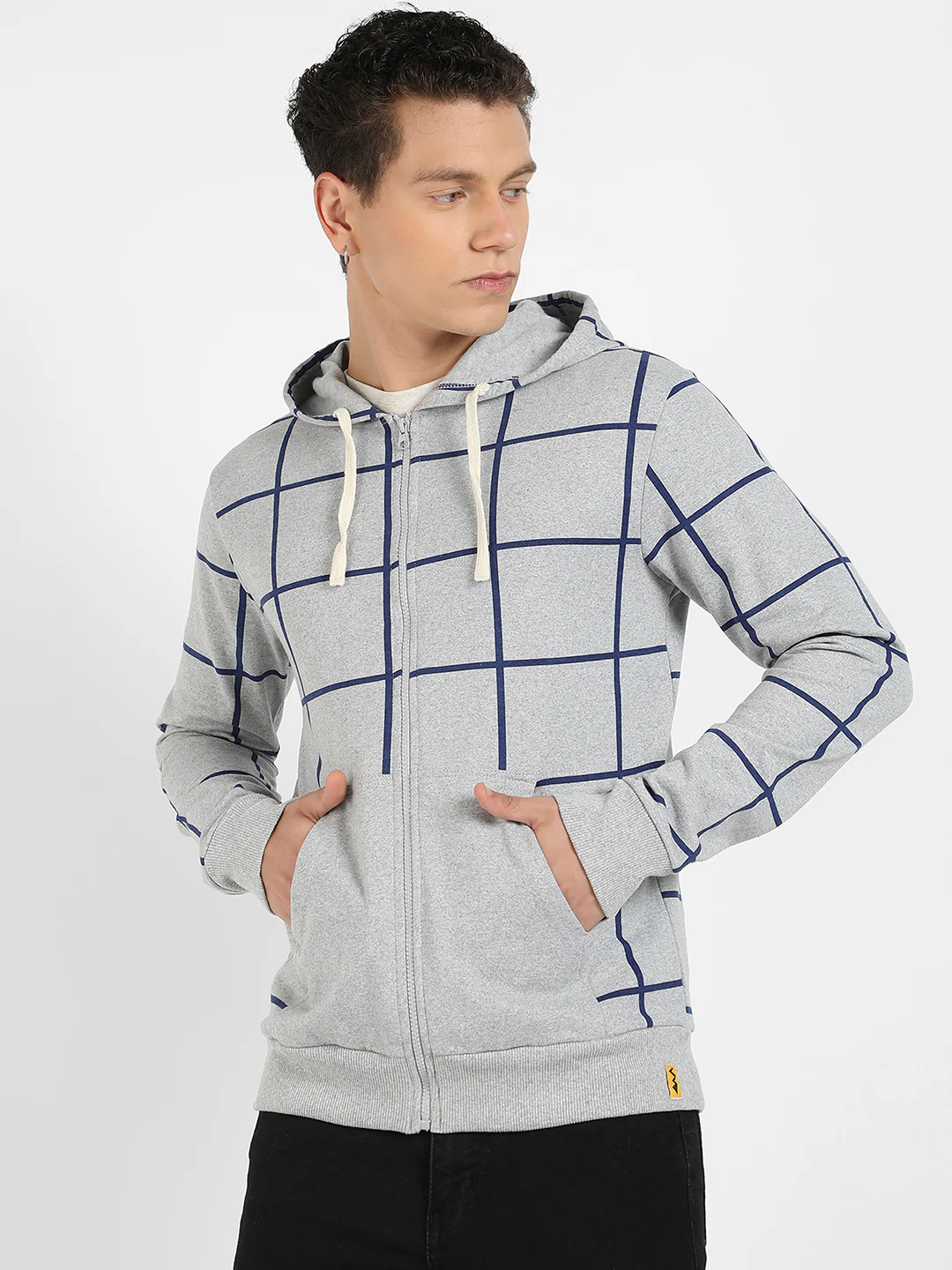 Contrast Graph Check Hoodie With Zip-Closure - Image 2