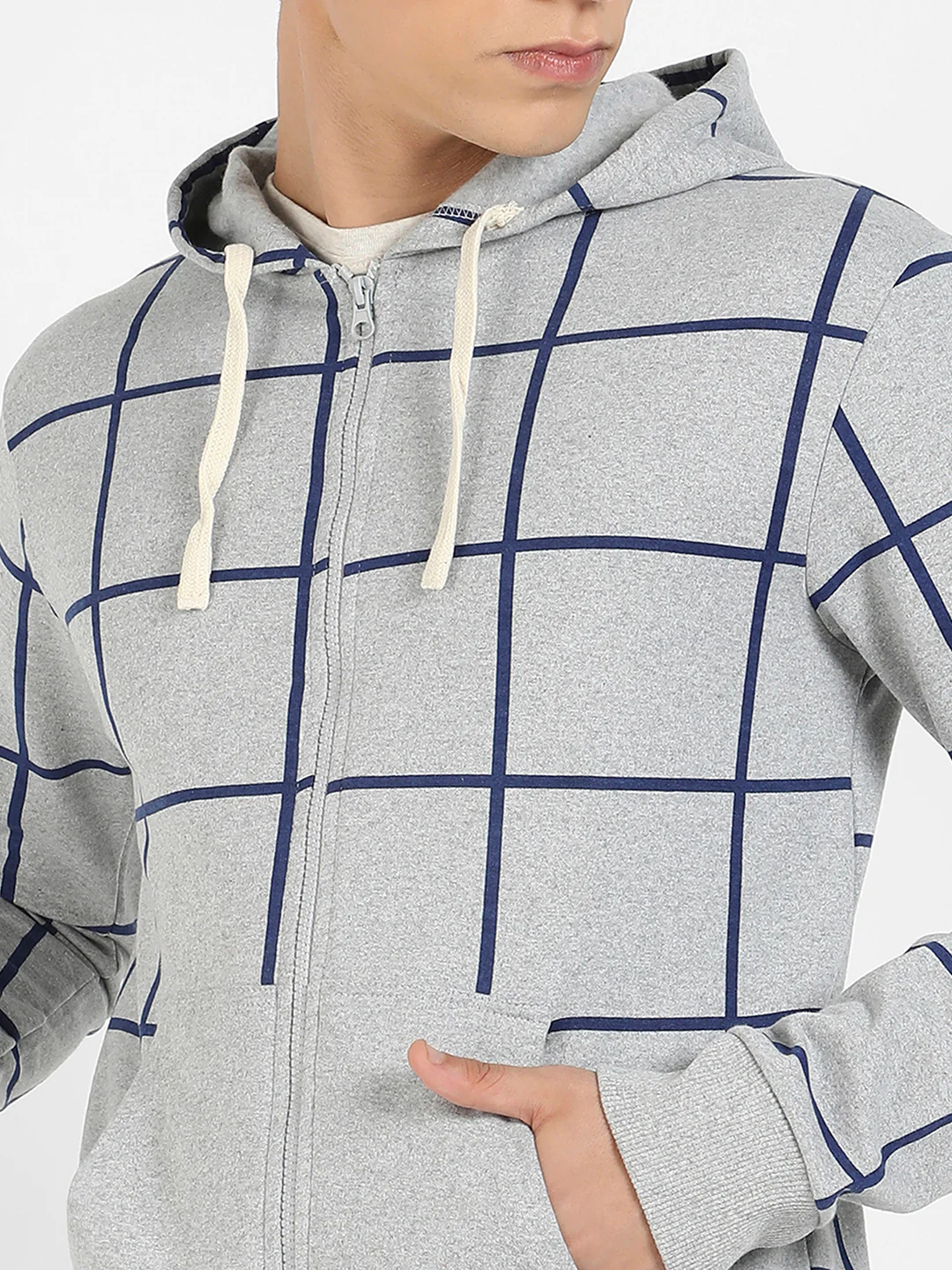 Contrast Graph Check Hoodie With Zip-Closure - Image 7