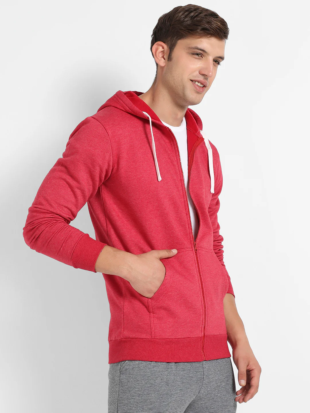 Zip-Front Hoodie With Contrast Drawstring - Image 3