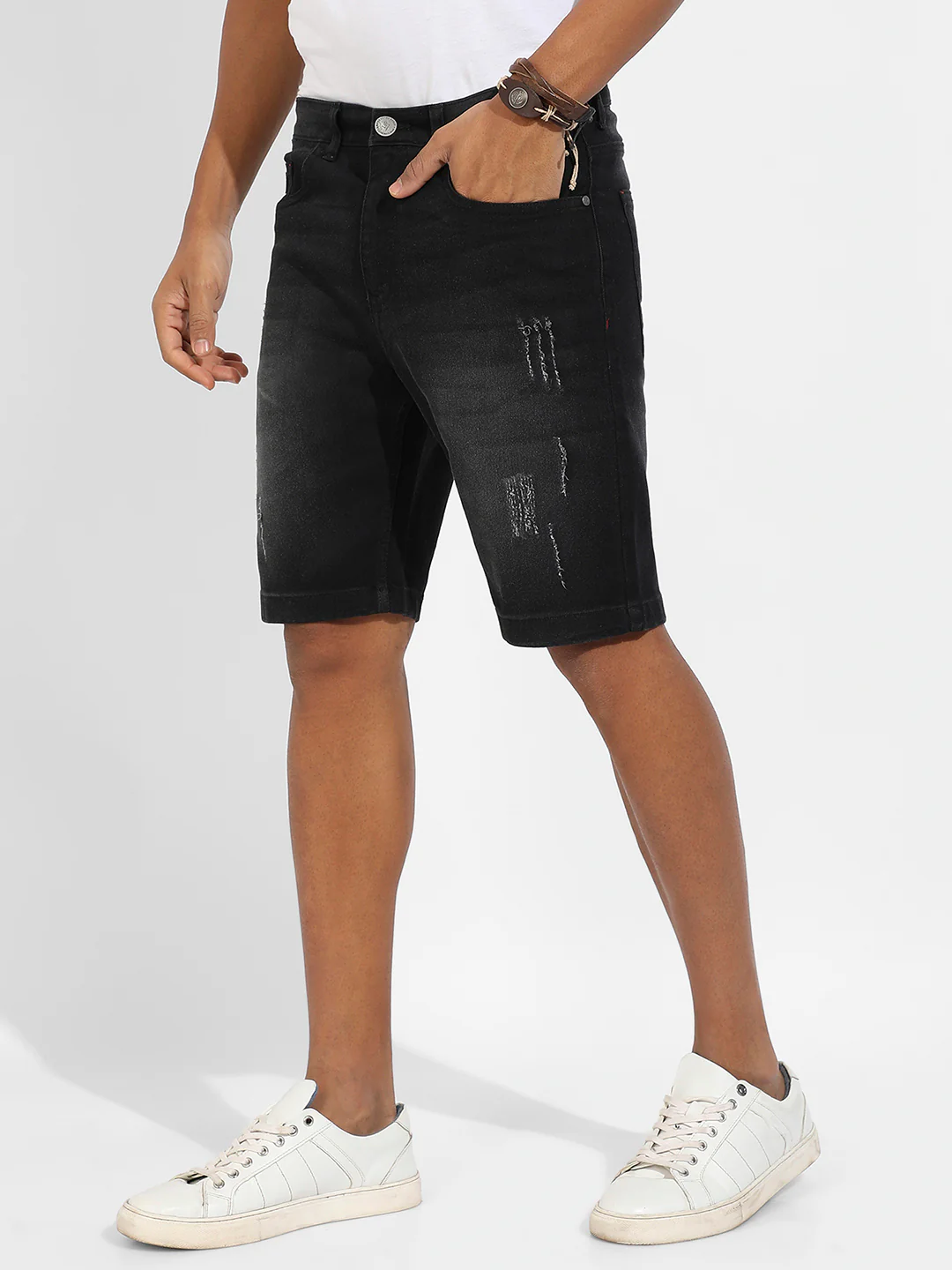 Minimal Distressed Denim Shorts - Image 3