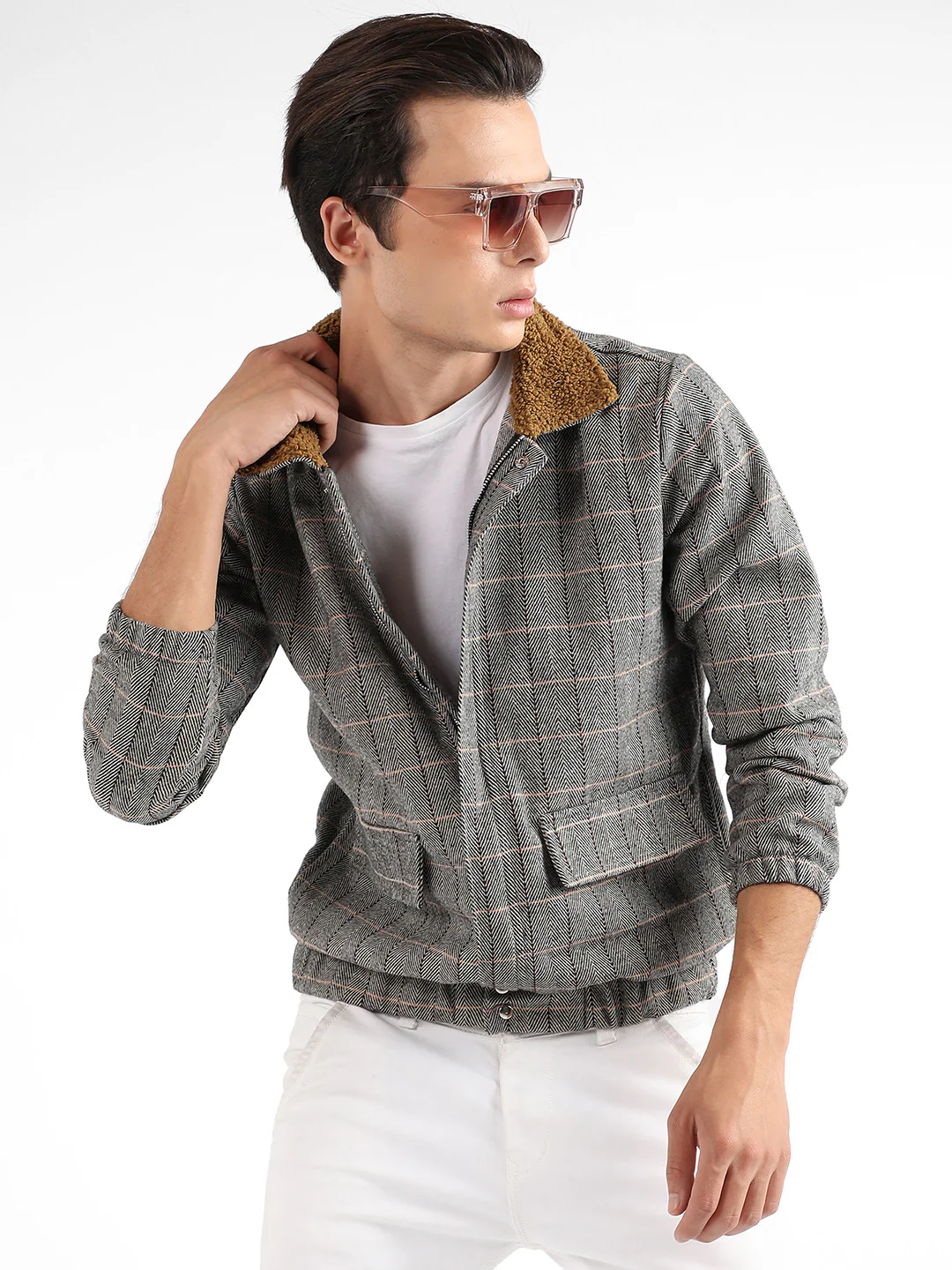 Tartan Plaid Jacket With Fleece Collar - Image 5