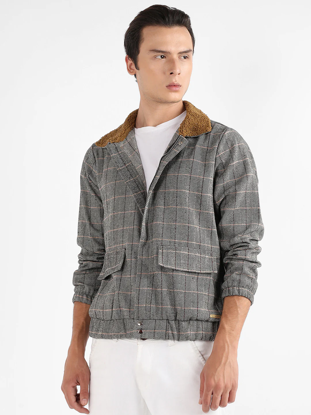 Tartan Plaid Jacket With Fleece Collar - Image 6