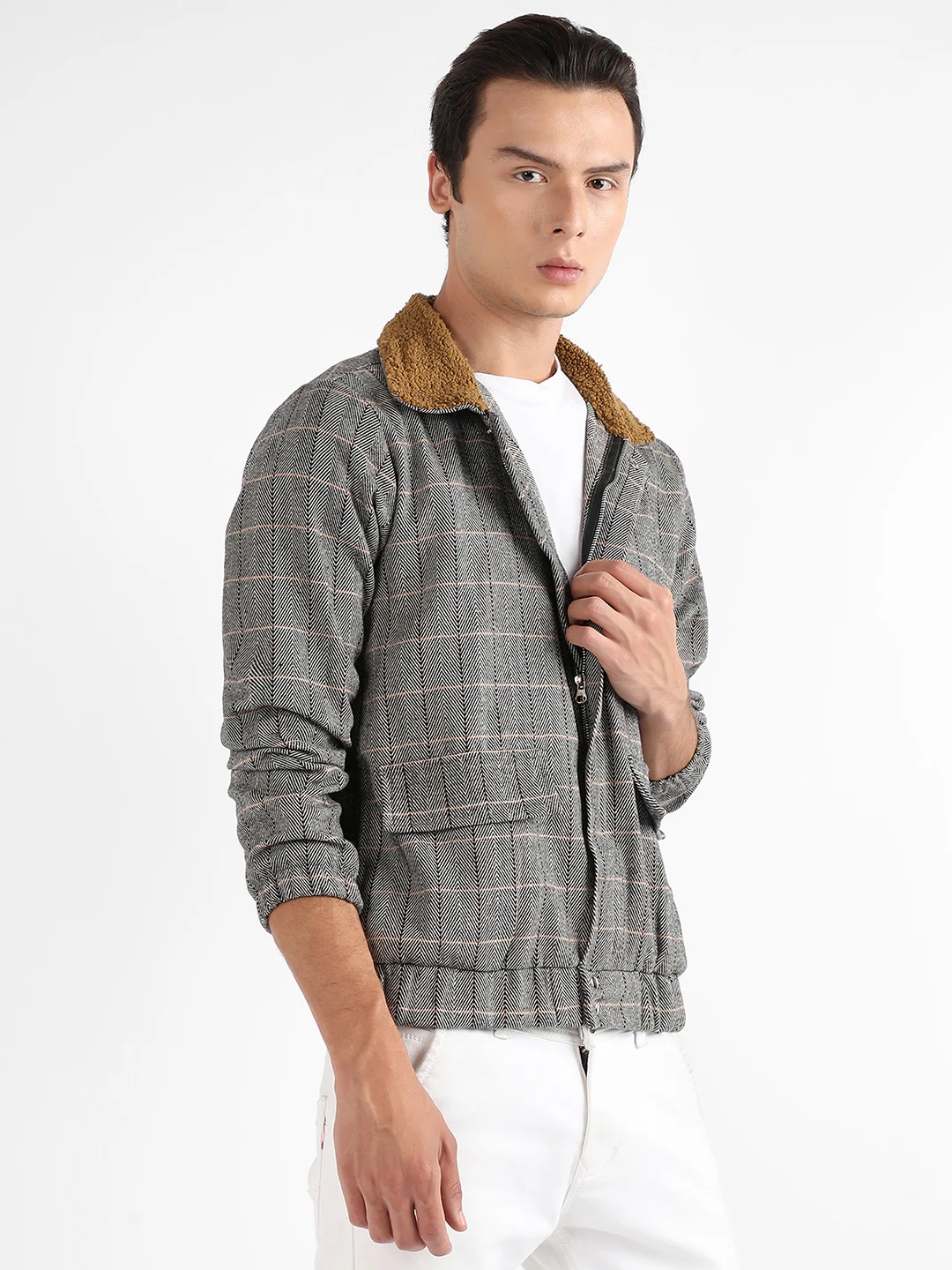 Tartan Plaid Jacket With Fleece Collar - Image 7