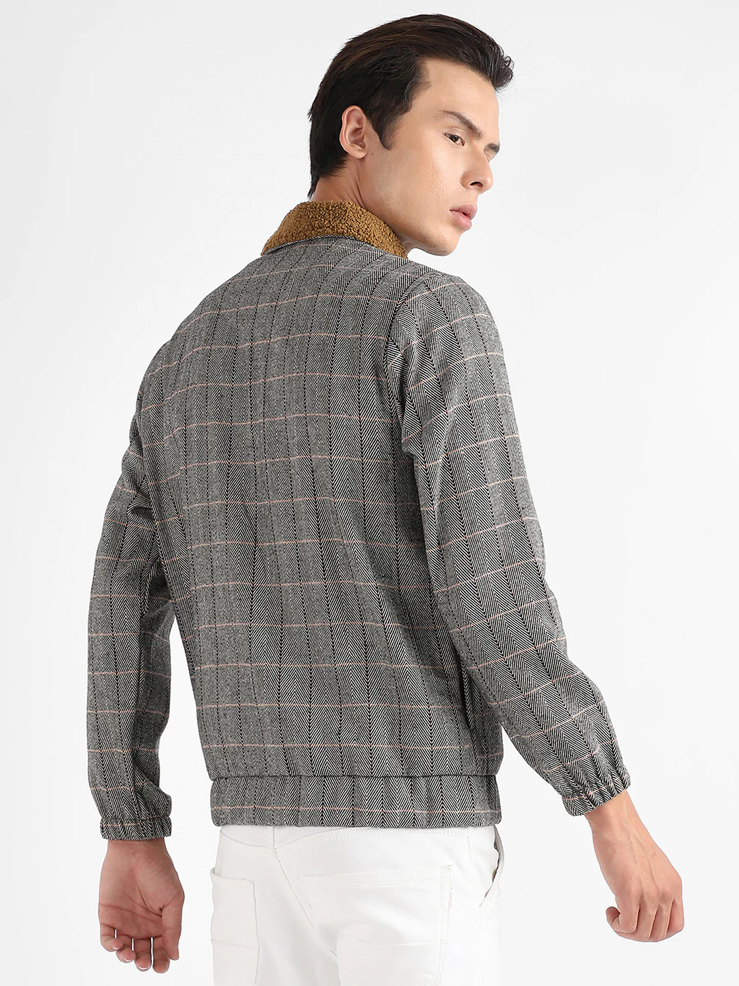 Tartan Plaid Jacket With Fleece Collar - Image 8