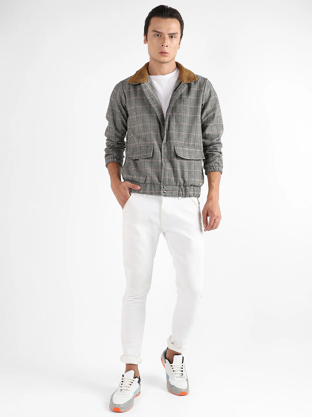 Tartan Plaid Jacket With Fleece Collar - Image 9