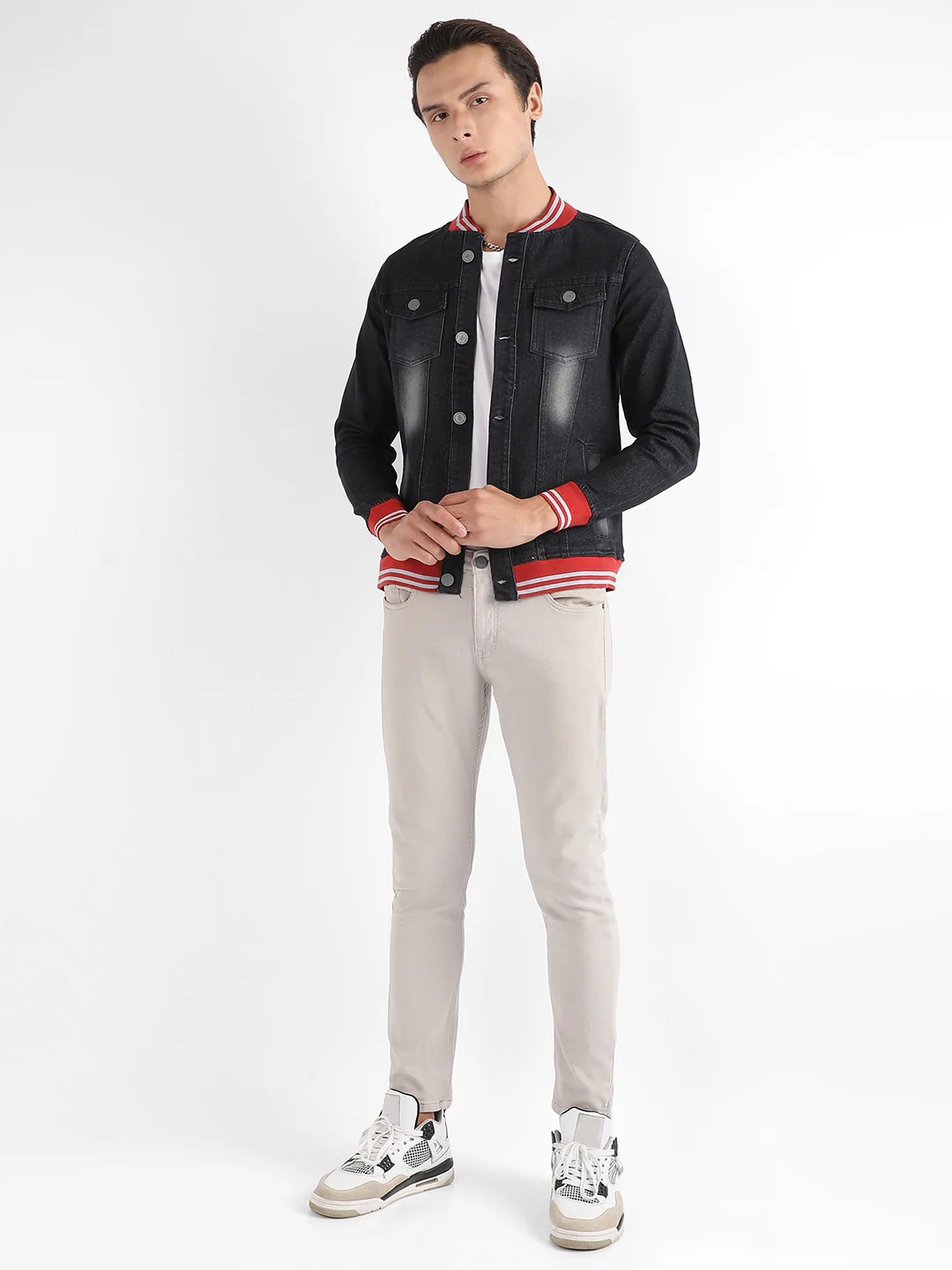 Dark-Wash Denim Jacket With Contrast Hem - Image 5