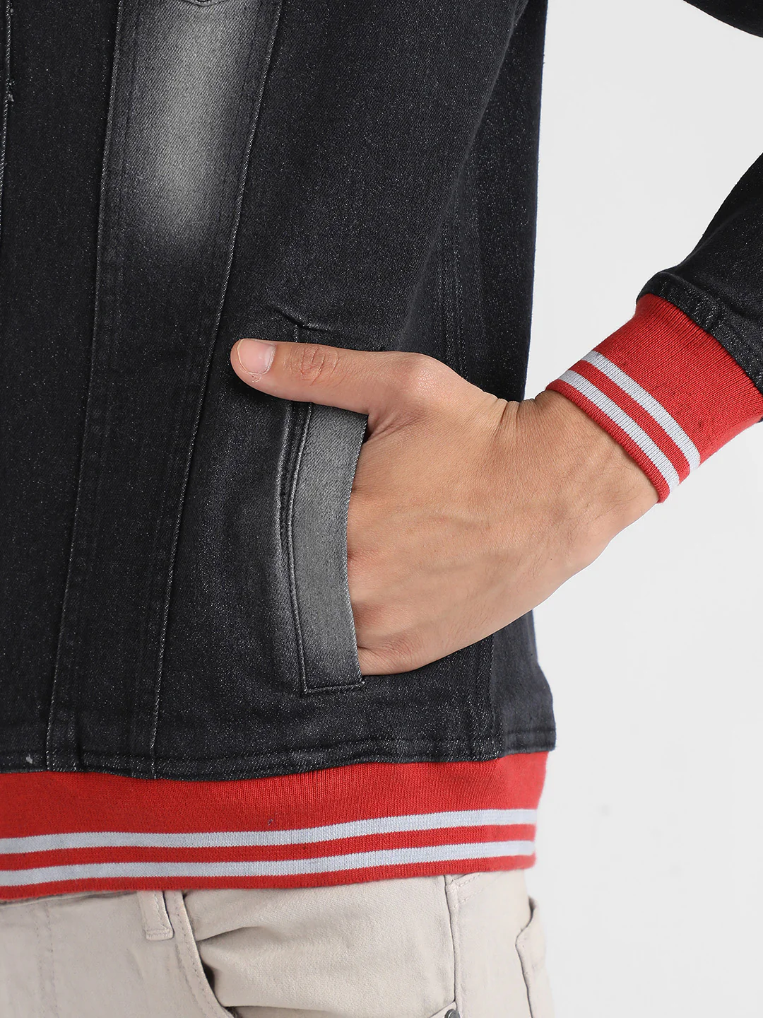 Dark-Wash Denim Jacket With Contrast Hem - Image 7