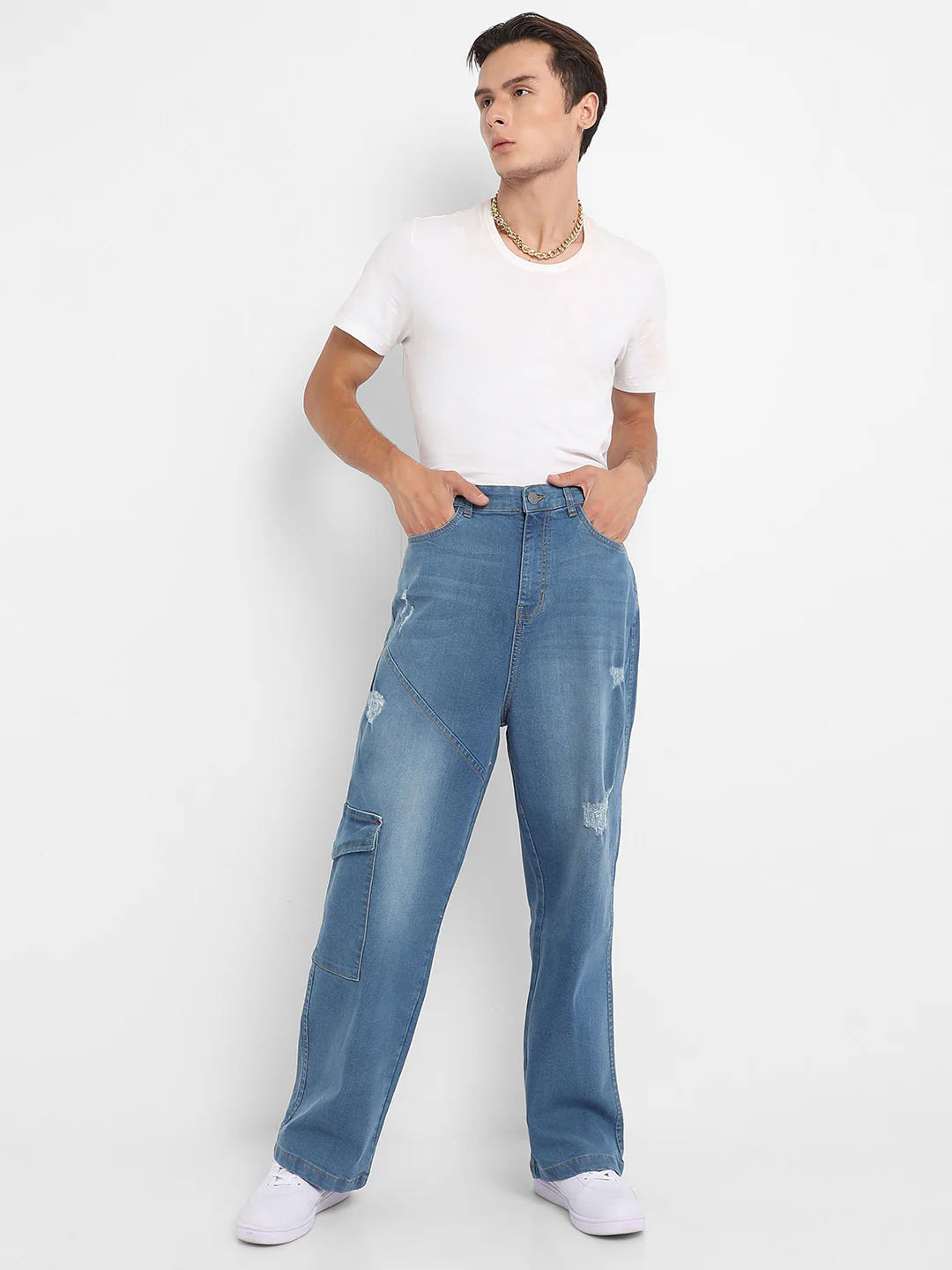 Asymmetrical Stitch Denim Jeans - Image 5