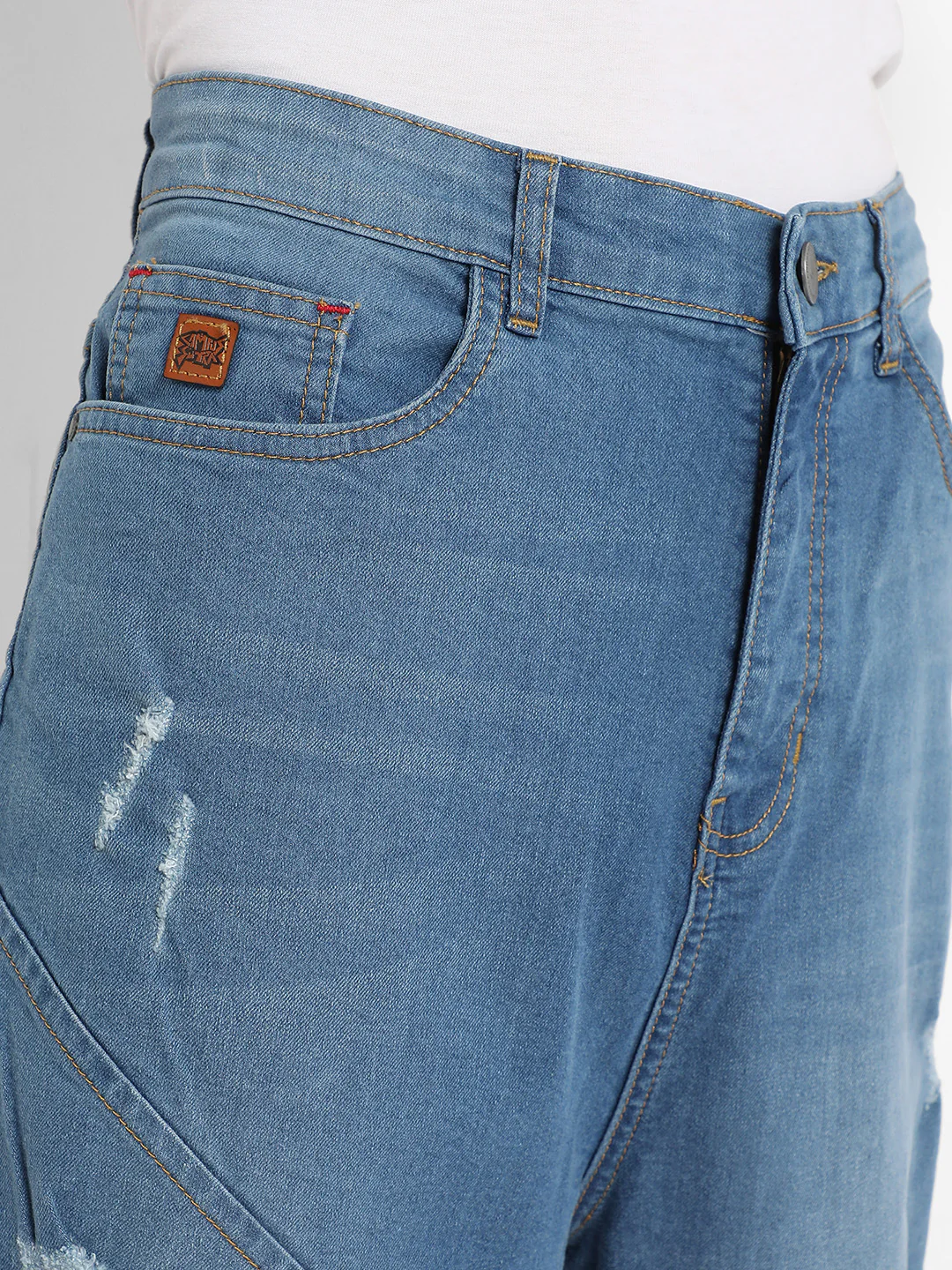 Asymmetrical Stitch Denim Jeans - Image 7