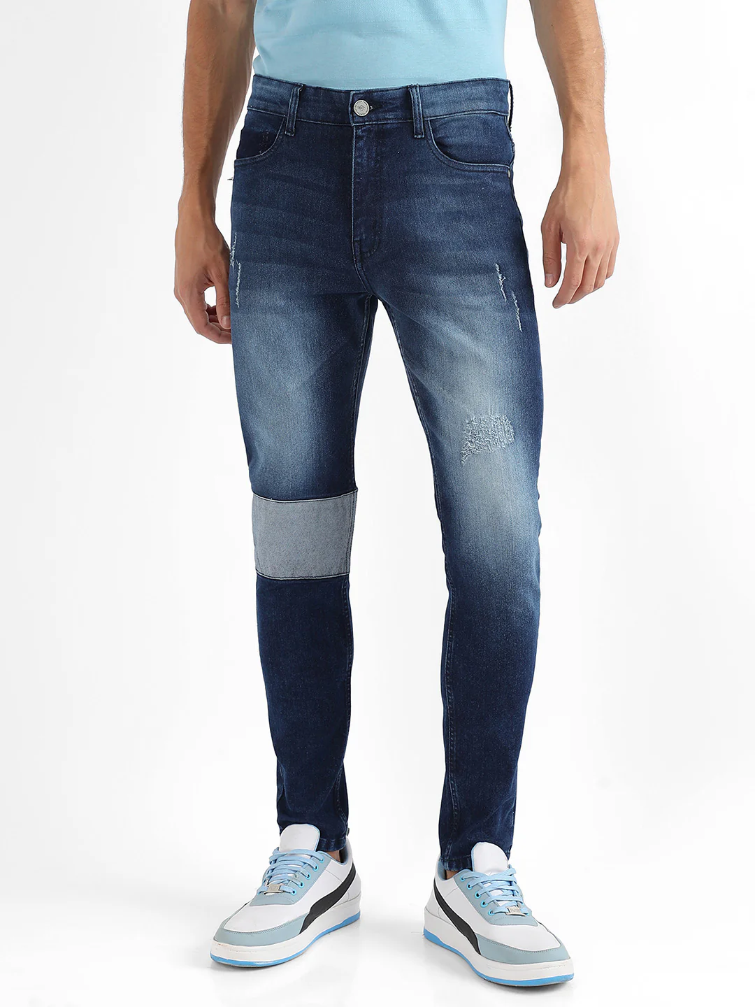 Contrast Patch Distressed Denim Jeans - Image 2