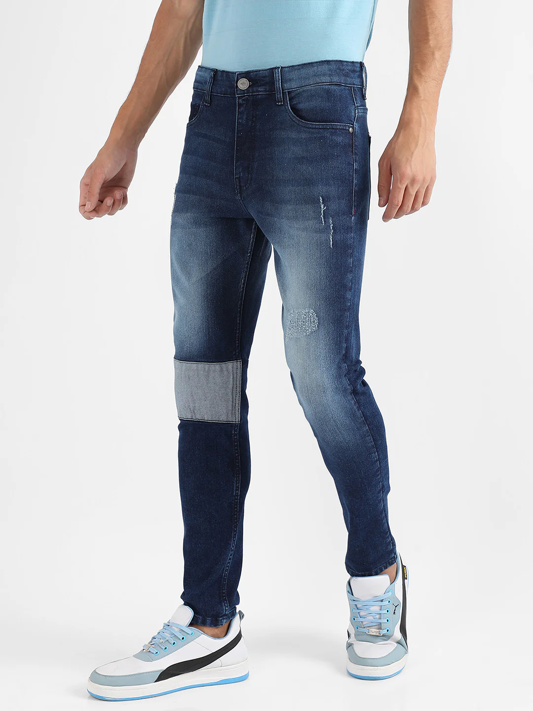 Contrast Patch Distressed Denim Jeans - Image 3