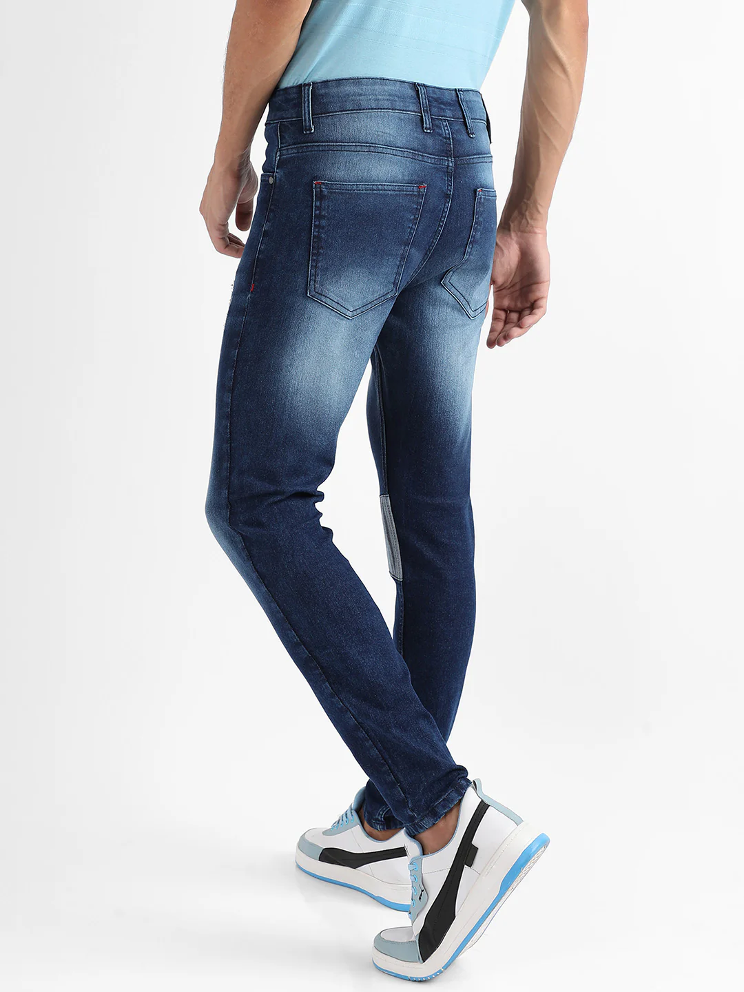 Contrast Patch Distressed Denim Jeans - Image 4