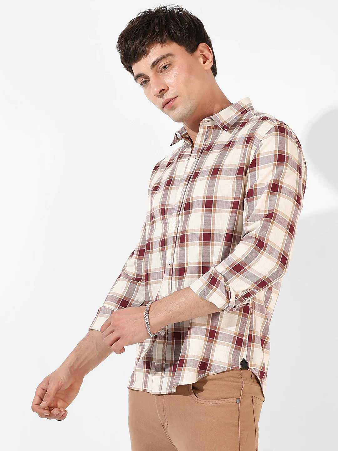 Maroon & White Checks Print Shirt - Image 5
