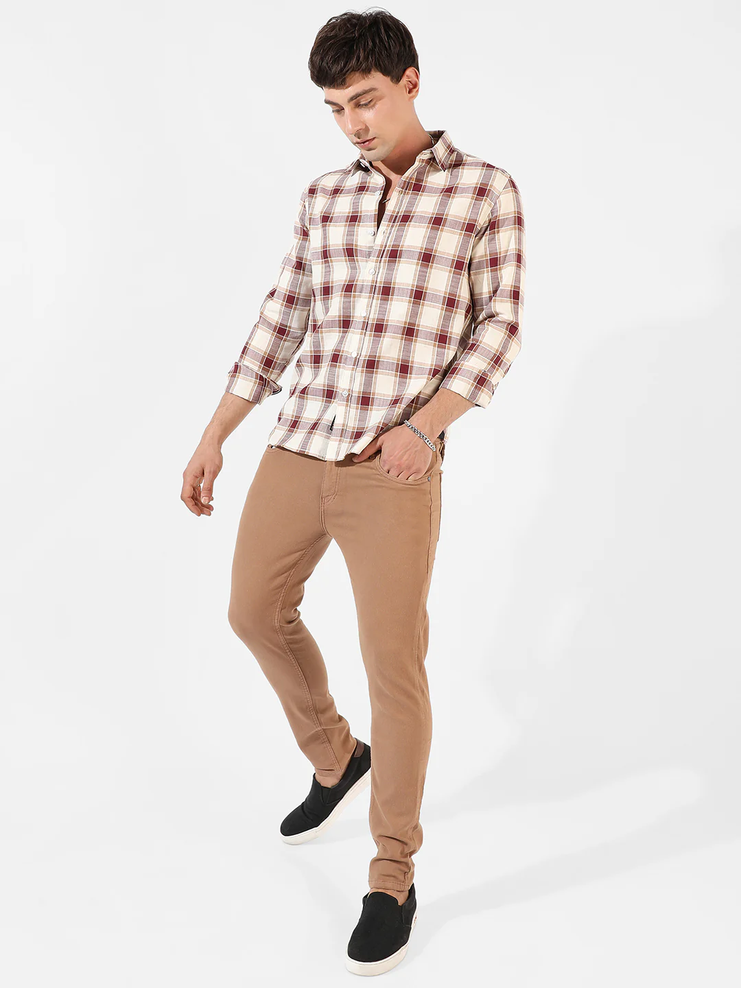 Maroon & White Checks Print Shirt - Image 7