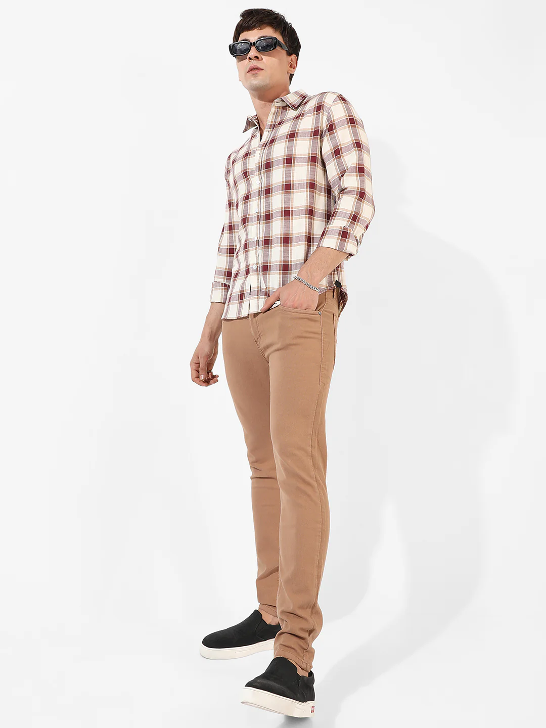 Maroon & White Checks Print Shirt - Image 8