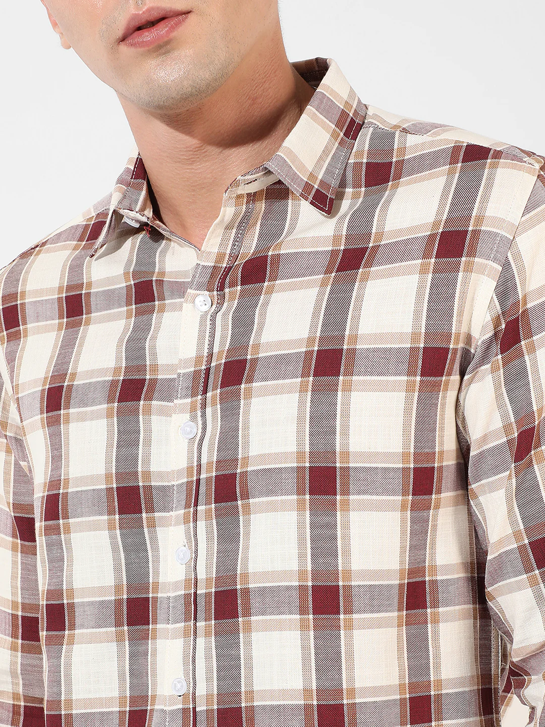 Maroon & White Checks Print Shirt - Image 9