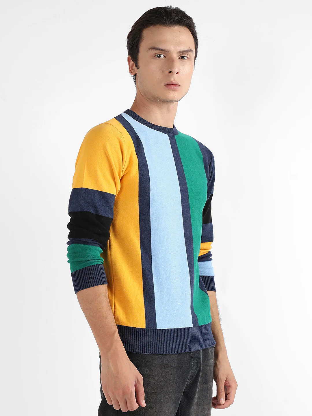 Contrast Panel Relaxed Pullover Sweater - Image 3