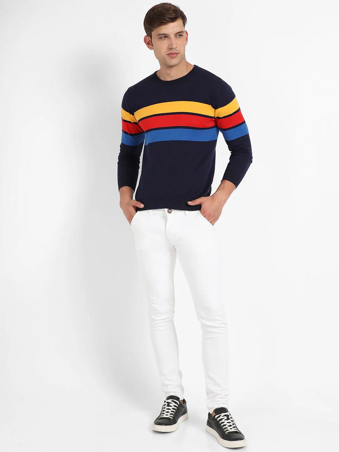 Contrast Panel Pullover Sweater - Image 5