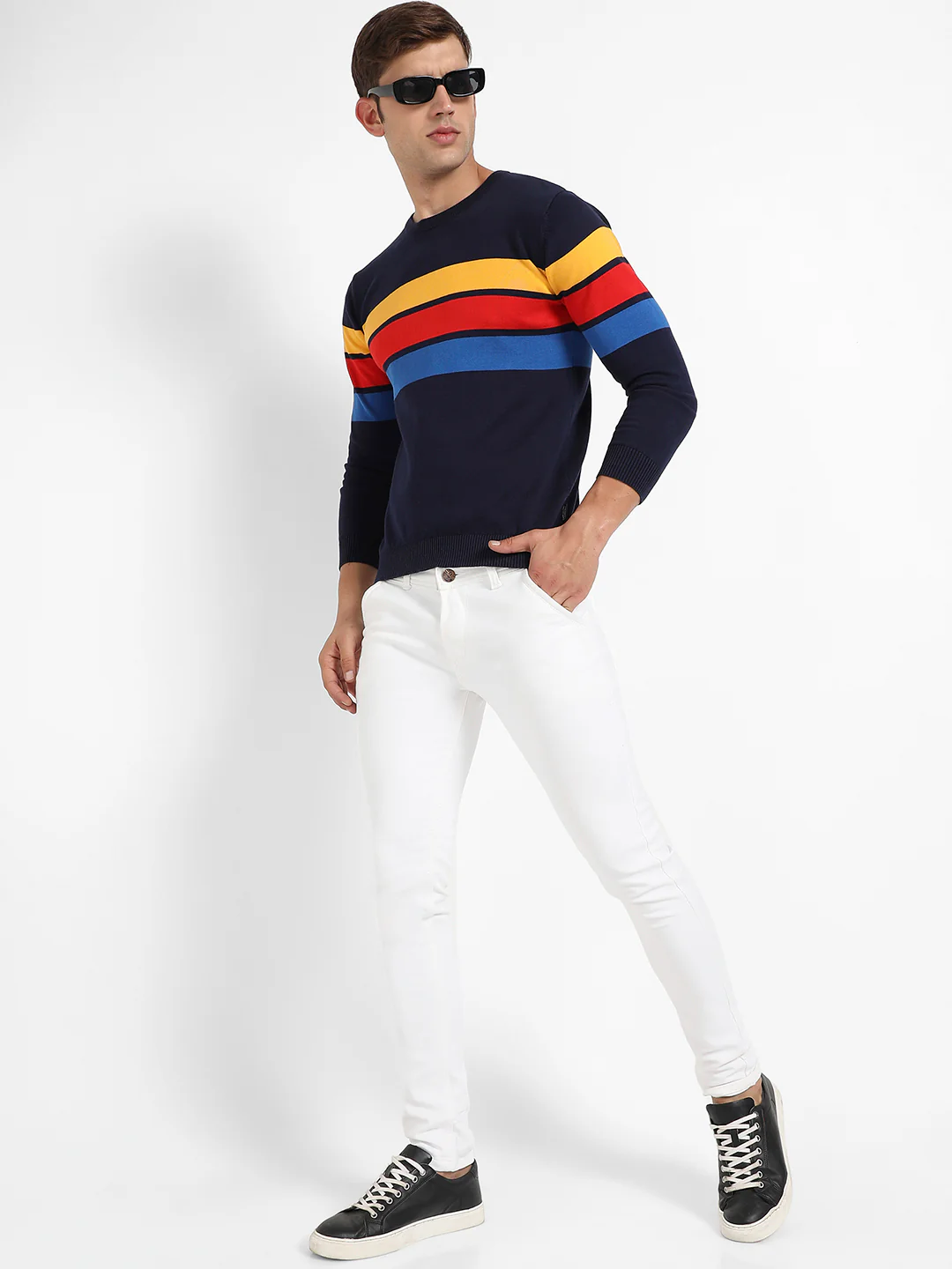 Contrast Panel Pullover Sweater - Image 6