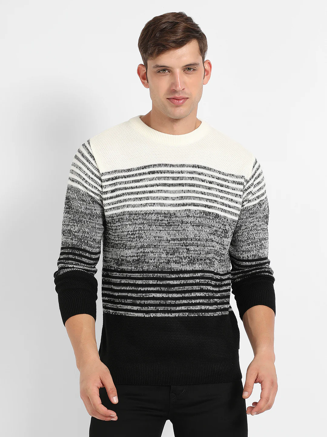 Contrast Horizontal Striped Pullover Sweater - Image 2