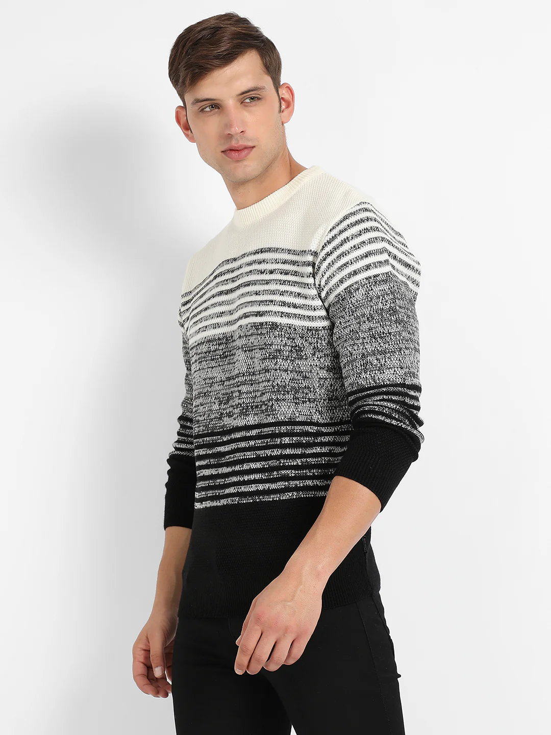 Contrast Horizontal Striped Pullover Sweater - Image 3