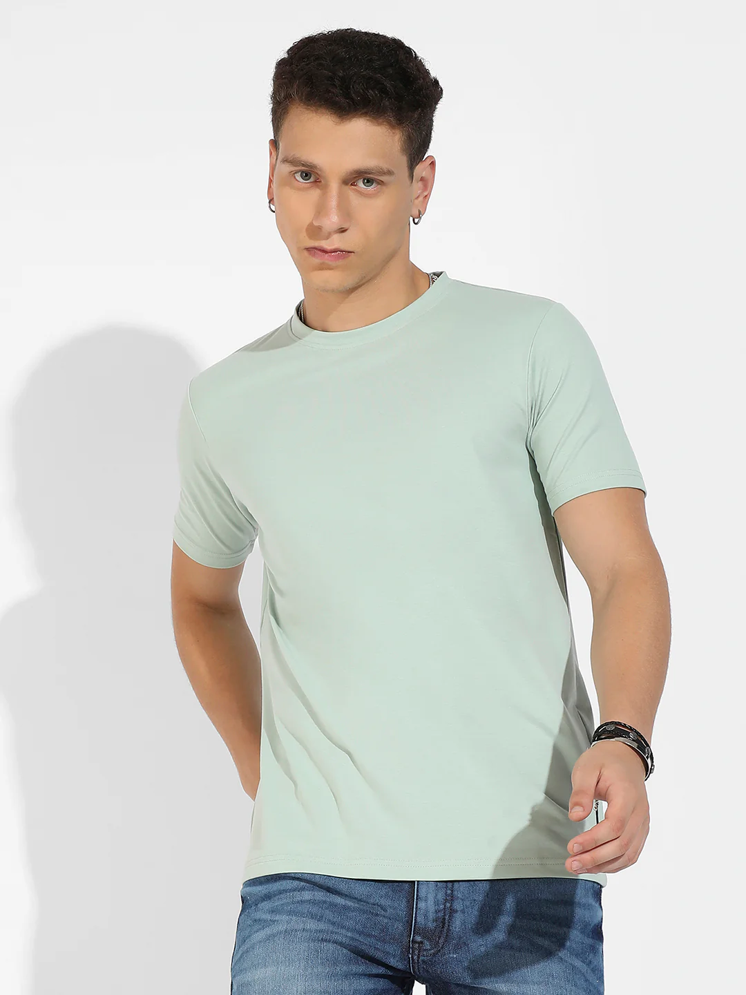 Sage Green Basic Regular Fit T-Shirt - Image 3